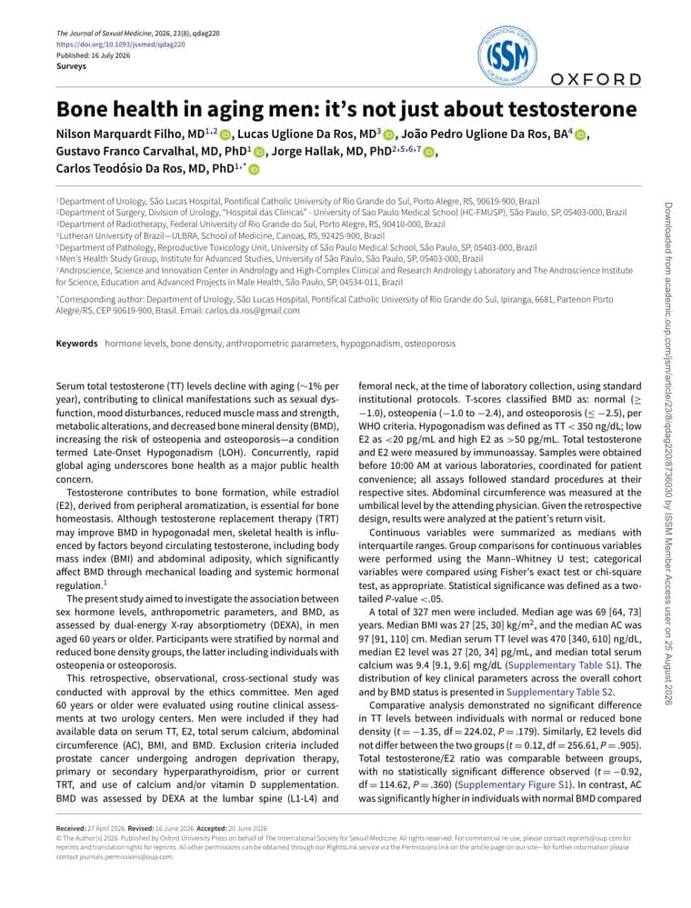 Primeira página do artigo: Bone health in aging men: it's not just about testosterone