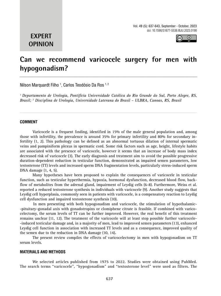 Primeira página do artigo: Can we recommend varicocele surgery for men with hypogonadism?